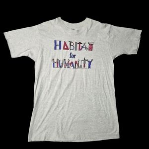 Vtg Habitat For Humanity T-Shirt 90s Single Stitch USA Gray Adult Large Artwork